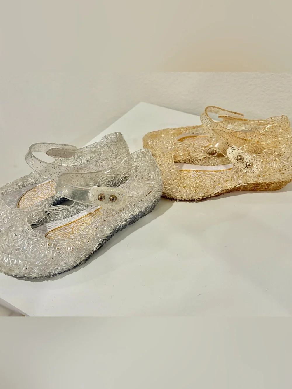 Lot of 2 pairs of  Glitter Jelly Mary Janes - Gold and Silver Size toddler 7-8